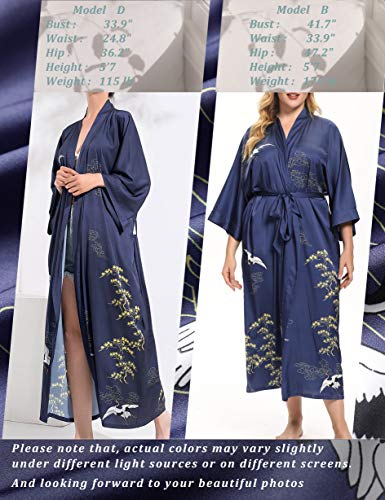 Aensso Long Lightweight Soft Silk Robes For Women, Blue Floral Bridal Summer Cover Up Loose Cardigan House Kimonos Robe #TOP5