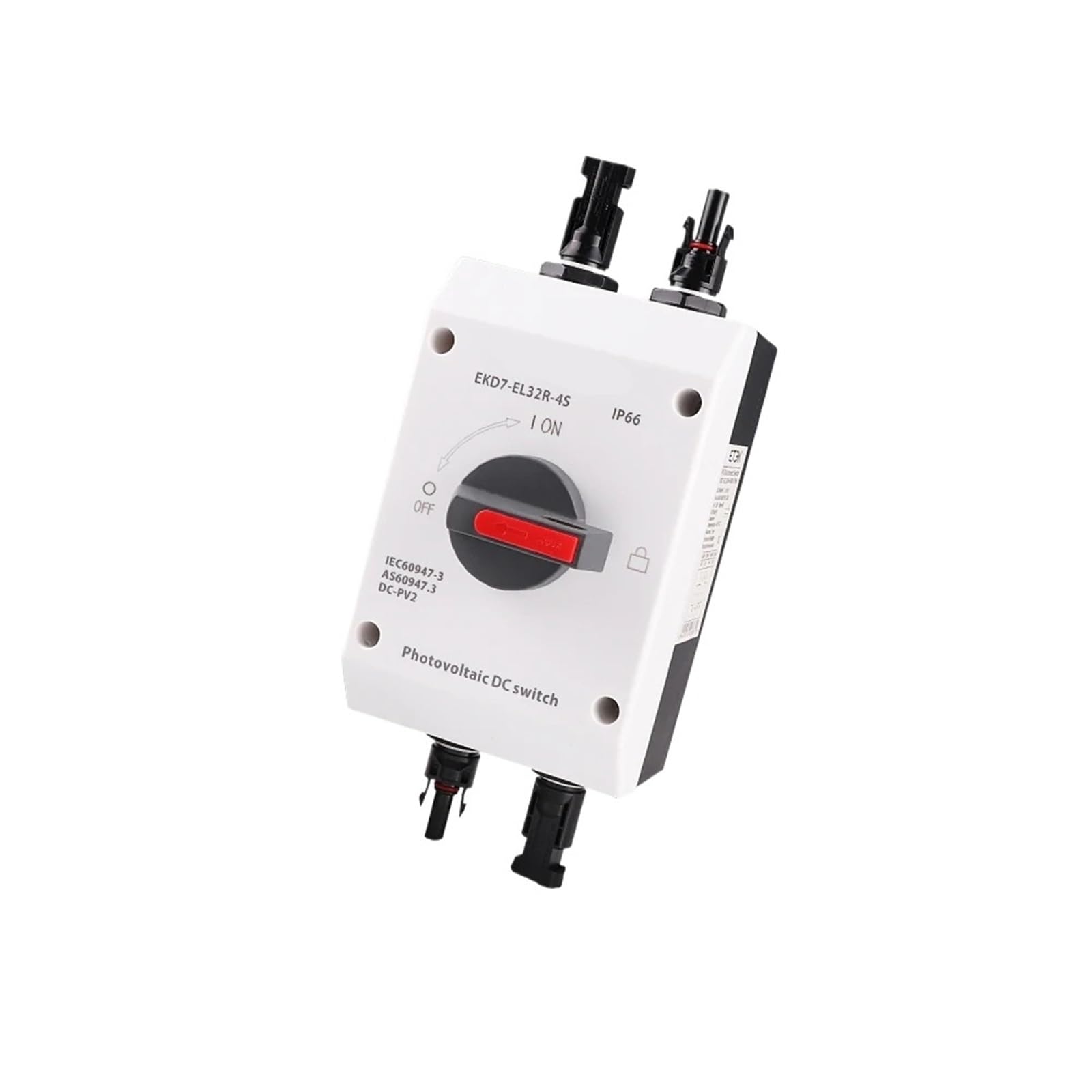 Interruptor de aislamiento solar fotovoltaico para exteriores, interruptor solar fotovoltaico 4P 1000V 32A UKPM mango giratorio IP66 impermeable EKD7(EKD7-EL32R-MG25)
