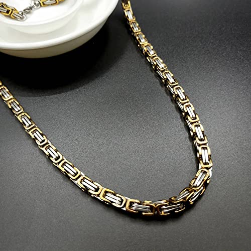 Chain Men Stainless Steel, Flat Byzantine Chain Link Necklace 4mm/5mm/6mm/8mm Silver/Black/Gold Chains for Unisex 55/60CM4