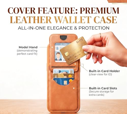 Image of amazon basics Premium Vegan Leather Back Cover with Card Holder and Integrated Mobile Stand for Samsung Galaxy S25 5G - Slim Shockproof Wallet Case with Geometric Stitching [Tan]