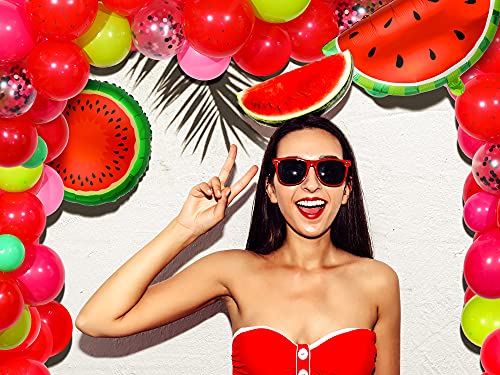 114 Pieces Watermelon Party Balloon Garland Arch Kit Watermelon Foil Balloons Watermelon Seed Red Polka Dot Balloons For Watermelon Birthday Party Decoration (Red) #TOP3
