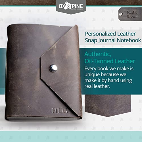 Ox & Pine Personalized Refillable Leather Snap Journal - Made From Full Grain Leather - Refillable Notebook Or Sketchbook - Tan - Lined Paper - 5X7 #TOP2