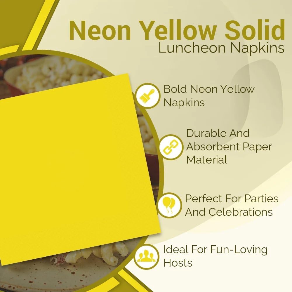 Unique Deluxe Neon Yellow Solid Luncheon Napkins - (Pack of 20) - Bold & Eco-Friendly Design - Perfect for Parties and Events image 5
