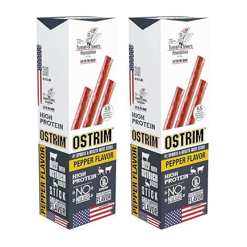 Ostrim (1.5oz) High Protein Snack Stick, (2 Packs of 10) (1.5, Pepper (Beef & Ostrich))