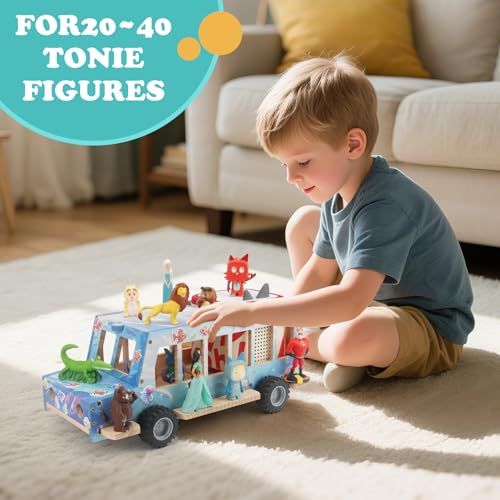 Image of Ocean Theme Car for Tonies Box Shelf Storage for Toniebox 1 /2 Player Tonies Figures Characters for Children with 35Pcs DIY Adhesive Metal Plate & 3 Ocean Animal Stickers, Rolling Display & Storage