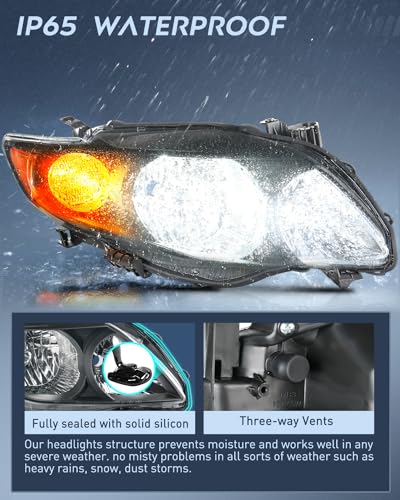 Image of Nilight Headlight Assembly Compatible with 2009 2010 Toyota Corolla XLE /LE /Base Replacement Headlamp Black Housing Amber Reflector Driver and Passenger Side(Not fit S or XRS Trim)