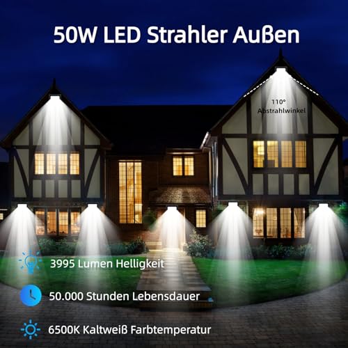 Wegoodlife 2 Pack 50W LED Spotlights Outdoor Pack, Super Bright 3995LM Wall Light, 6500K Cool White Outdoor Spotlight - Image 2