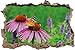 Produktbild Pixxprint 3D_WD_2480_62x42 pinke Blumen mit Hummeln und Schmetterling Wanddurchbruch 3D Wandtattoo, Vinyl, bunt, 62 x 42 x 0,02 cm