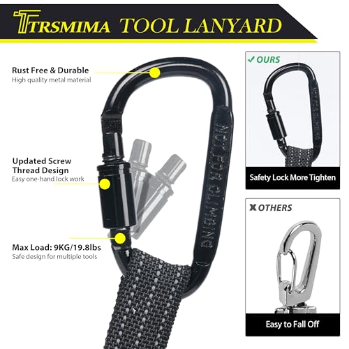 Image of TRSMIMA Safety Tether Lanyard Tool - Fall Protection Retractable Lanyard with Single Aluminum Screw Lock Carabiner Metal Buckle Adjustable Loop End Maximum Weight Limit 17.6lb