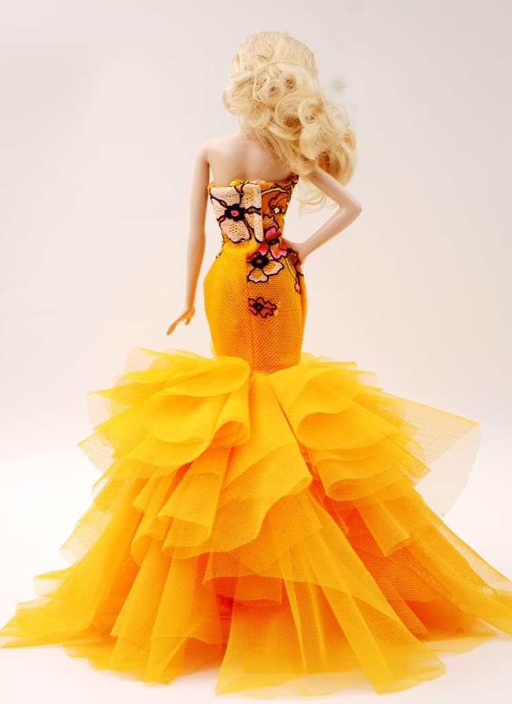 Handmade Classic Ginger Embroidery Mermaid Dress Wedding Gowns Fit for 12" Fashion Doll and Doll are not Included