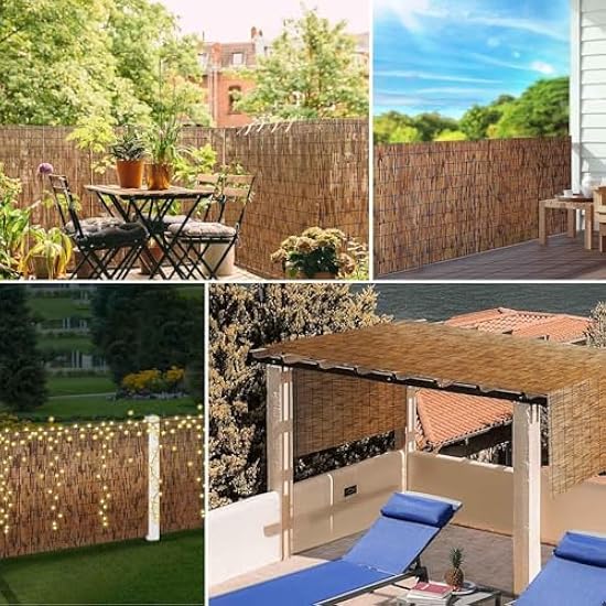 竹製スクリーン 天然の葦のカーテン 竹製フェンスロール、ケーブルタイ付き屋外プライバシーフェンス、庭の装飾フェンス、バルコニーフェンス仕切り、取り付け簡単、UV耐性  遮光 窓すだれ 手織り竹すだれ 葦 すだれ 遮断パーティションカーテン、バスルームバルコニー ... 遮光 窓すだれ 天然の葦のカーテン 竹製スクリーン 手織り竹すだれ リードフェンスプライバシースクリーンパネル環境に優しい竹ガーデン