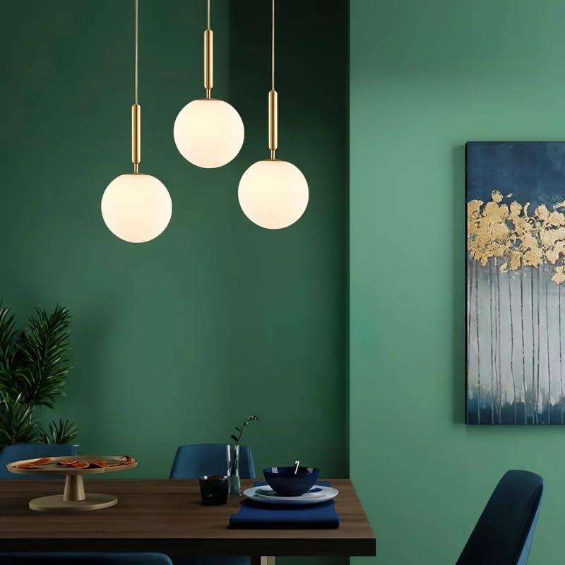 Image of Chandni Decor Pendant Light with Globe Glass Shade, White and Gold Single Pendant Lighting for Dining Room, Living Room, Bedroom (Bulb not Included)