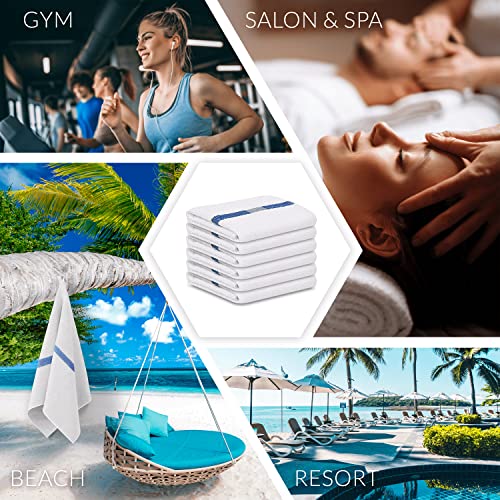 Gold Textiles Blue Center Stripe 60 Pack (22 X 44 Inches) Economy Bath Towels Lightweight Hotel Multi-Purpose Towel For Commercial And Home Use - Cotton Blend Easycare & Quick Drying #TOP3