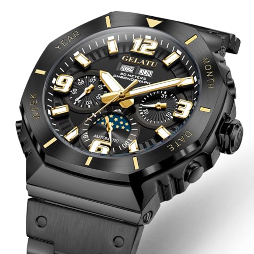 Image of OLEVS Men's Automatic Mechanical Watch Case Multi-Function Chronograph Moon Phase Year /Month /Date Display Stainless Steel Band Luxury Wrist Watch | Original Import Dress Gift,Diamond,Easy to Read Chronograph women's Watch