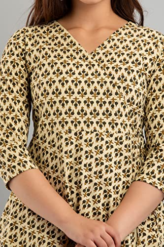 Image of feranoid Floral Print Angrakha 3 Sleeves Flared Kurti