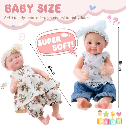 Set de 2 muñecos bebé de silicona realista, 8 pulg. miniatura 3