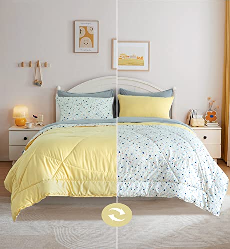Kasentex 7 Piece Bed In A Bag Premium Brushed Microfiber Down Alternative Comforter Bedding Set With Sheets And Pillow Cases – Kids- All Season Reversible Duvet Insert, Full/Queen, Sunshine Yellow #TOP4
