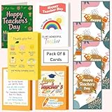 'LUDE 8 Pack Teacher's Day Cards Set – 5 Unique Designs with Heartfelt Messages | Handmade Thank You Greeting Cards with Floral Backgrounds & Blank Space Inside to Write | Appreciation for Teacher, Mentor, Sir & Madam – Perfect for Teachers day Gift'