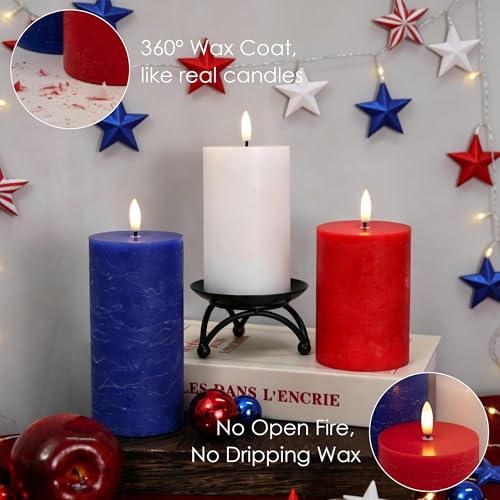 Image of LUSHARBOR Red White Blue Flameless Candles with Remote, 4th of July Battery Operated Candles, 3pcs LED Patriotic Candles for Home Party Centerpiece Holiday Decor