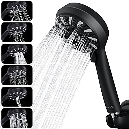 Shower Head-WaterSong 10 Settings Hand Shower, 4.5 Inch Handheld Spray with 70" Hose/Adjustable Mount Holder for Luxury Bath Massage Spa, One Button Switch to High-Pressure/Water-Saving, Matte Black