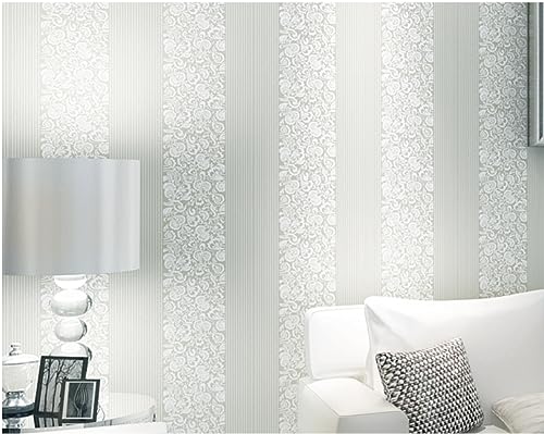 Papier peint intissé blanc 0,53x9,5m à rayures 3D