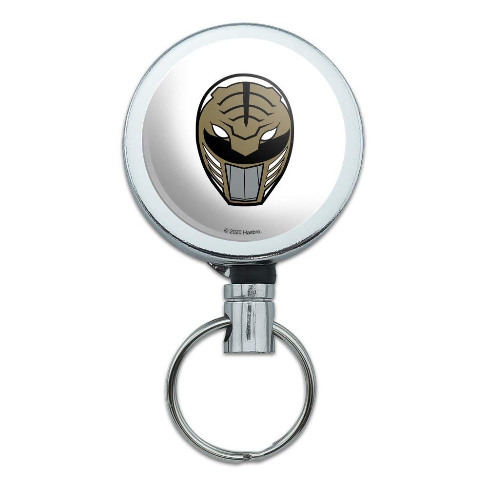 Power Rangers White Ranger Helmet Heavy Duty Metal Retractable Reel ID Badge Key Card Tag Holder with Belt Clip
