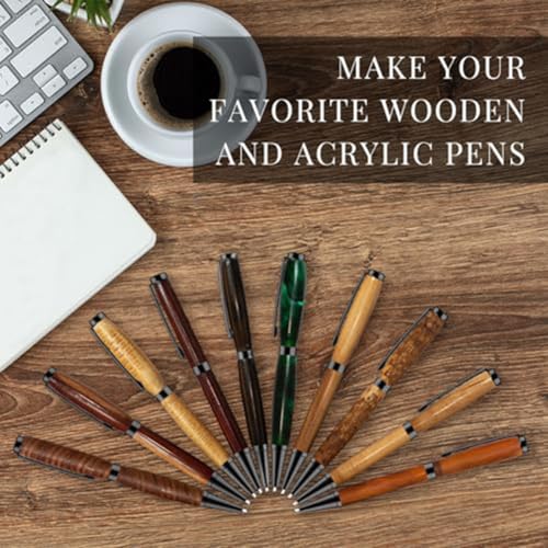 Dytabepl 10-Teiliges Stift-Set zum Drechseln, Holzgefertigte Kugelschreiber 7 mm Slimline-Stift-Drehset mit Nachfüllpackung, Drehbank-Drechselzubehör, Schwarz