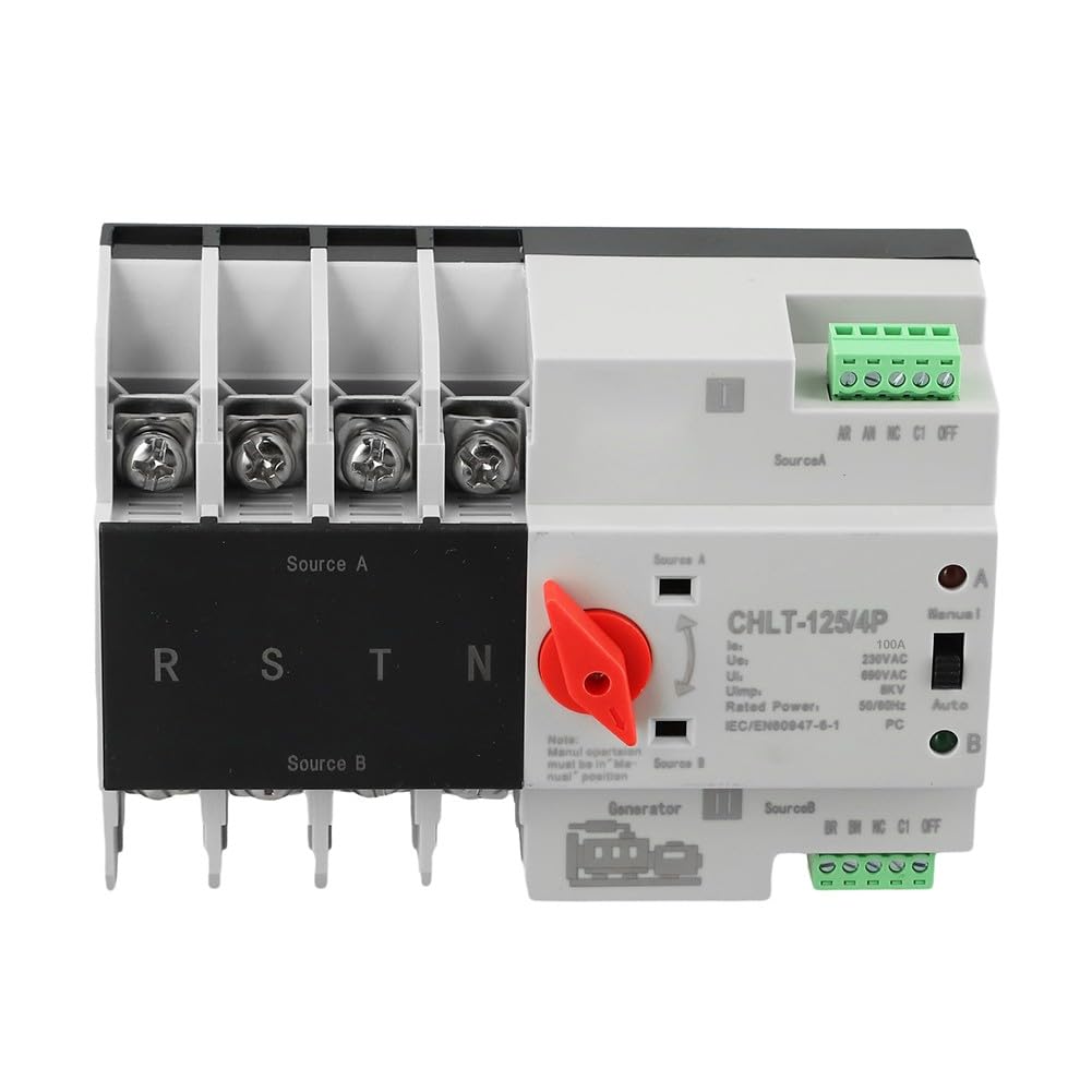 Interruttore automatico 4P, 230 V, 100 A, Dual Power Switch per scatole di distribuzione PZ30, manuale/automatico, alimentazione ininterrotta in millisecondi, per casa e ufficio, grigio