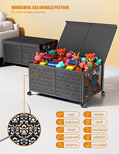 Toy Box Storage Metal Toy Chest With Double Lid And Rotating Wheels, 70L Large Toy Organizers And Storage Toy Bins, Collapsible Storage Chest Boxes Baskets Organizer For Boys Girls Kids Living Room #TOP3