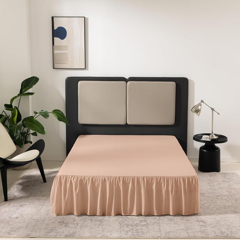 KANCHI DÉCOR - Microfiber Ruffle Bed Skirt Three Sided Coverage Shrinkage and Fade Resistant Dust Ruffle Bed Skirt with Platform, 15 Inch Drop King Bed 78x72 Inch | Peach-image-43