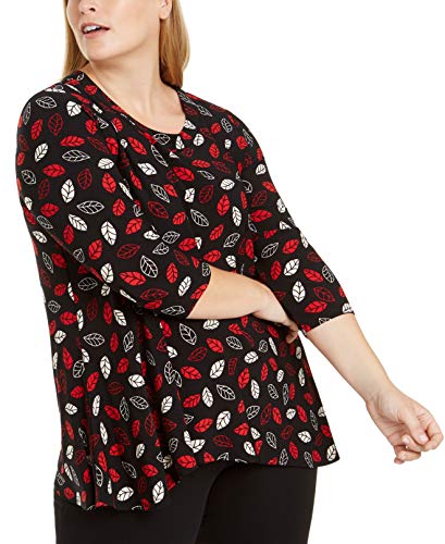 Anne Klein Women's Size Plus Sharkbite TOP, Anne Black/Pinot Combo, 1X