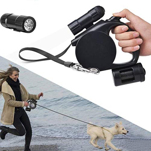 SKJIND - Correa retráctil resistente para perro con dispensador de luz y bolsa, 3 en 1, para mascotas de hasta 50 kg