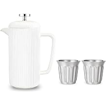 Easyworkz Porcelain French Press and Stainless Steel Double-Wall Espresso Cups