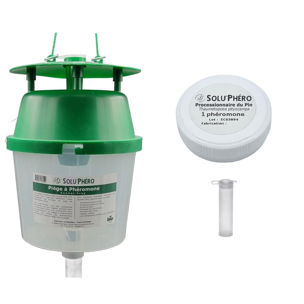 SOLUPHERO - Kit Piège Entonnoir Funnel Trap + phéromone Longue durée Contre la Chenille de la processionnaire du pin - Efficace 6 Mois (200 Jours) - Lutte Biologique - A Installer de Juin à Septembre