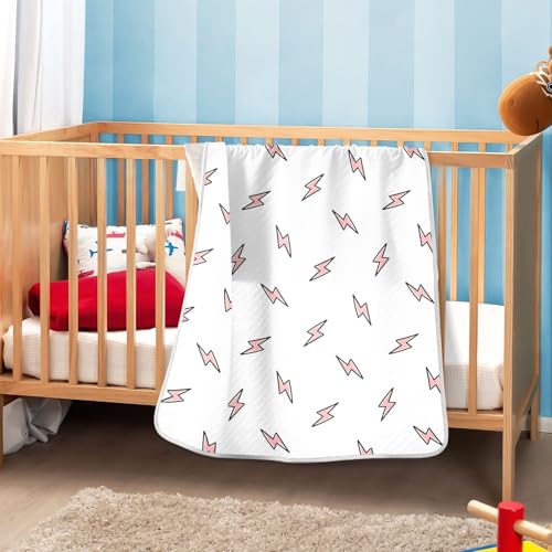 Image of Pink Lightning Bolt Baby Swaddle Blanket for Boys and Girls, Muslin Baby Receiving Swaddle Blanket, Soft Cotton Nursery Swaddling Blankets for Newborn Toddler Infant