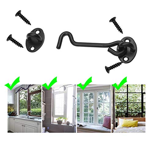 Kare & Kind Hook and Eye Latch (4-inch) - with Mounting Screws - Heavy Duty Locks for Door, Gates, Barns, Bathrooms, Cabins (1-Black) - Thumbnail 2