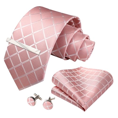 Image of Striped Plaid Polka Dot Mens Tie Formal Necktie Pocket Squares Ties Clips Cufflinks Classic for Men Set