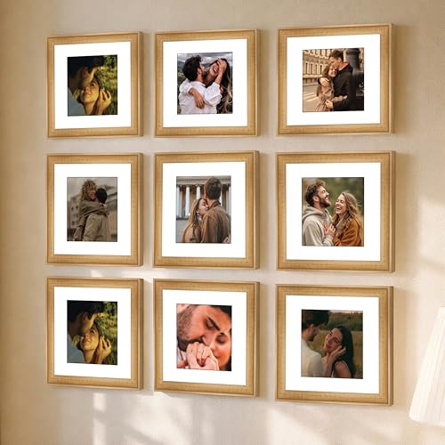 Image of Art Street Wooden Photo Frame for living room, Aesthetic Cave Design Photo Frames for Photograph, Art Work, Certificates Set of 9 (12x12 Inch, Wood Brown)