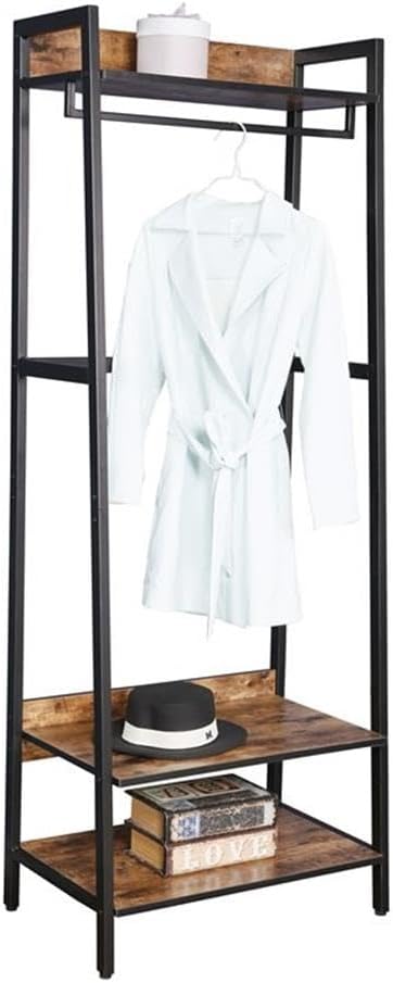 Pemberly Row 25.2" Entryway Coat Rack with Storage Shelves in Rustic Brown