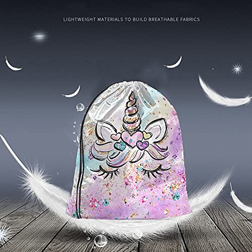 Beabes Pink Unicorn Drawstring Bags Backpack Bag Girly Fairy Horse Cartoon Animal Colorful Hair Heart Glitter Sport Gym Sack Drawstring Bag String Bag Yoga Bag For Men Women #TOP1