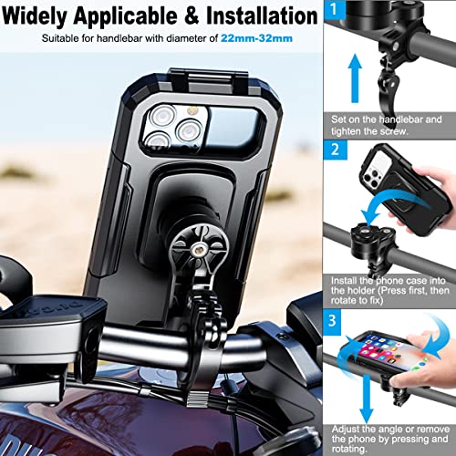 HNOOM Soporte Movil Bicicleta Impermeable 360° Rotación Soporte Móvil Moto [1S Desmontaje Rápido] Universal Soporte Movil para Moto Scooter Anti Vibración para 5,5-6,8 Pulgadas Smartphones (L, Negro)