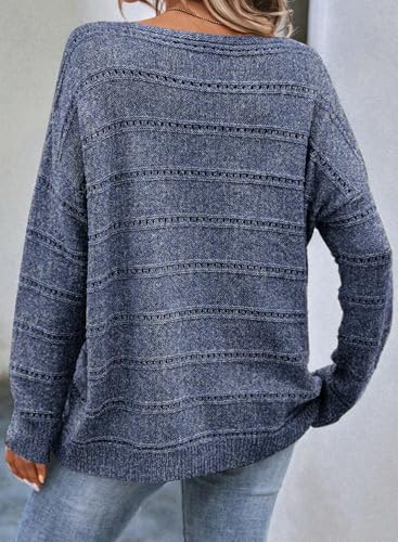 Image of SHEWIN Women's Sweaters Crew Neck Crochet Sweater Lightweight Knit Long Sleeve Tops Shirts Loose Fit Spring 2026