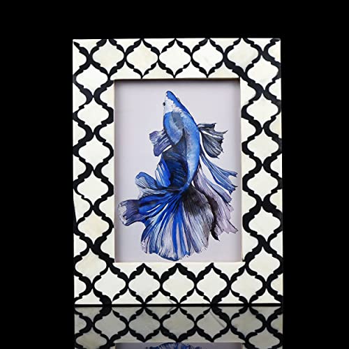 Picture Photo Frame Moorish Damask Moroccan Arts Inspired Handmade Naturals Bone Frames Photo Size 5X7 Inches Black White, Gifts For Mom #TOP1