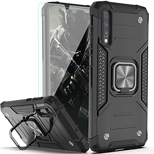 Galaxy A70 Case, Samsung A70S Case with HD Screen Protector,YmhxcY Armor Grade Case with Rotating Holder Kickstand Non-Slip Hybrid Rugged Phone Case for Samsung Galaxy A70-KK Black