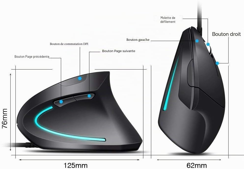 souris ergonomique verticale – vue détaillée
