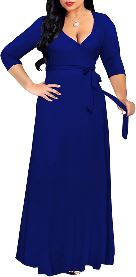 FANDEE Plus Size Maxi Dress Casual Summer Sundress V-Neck 3/4 Sleeve