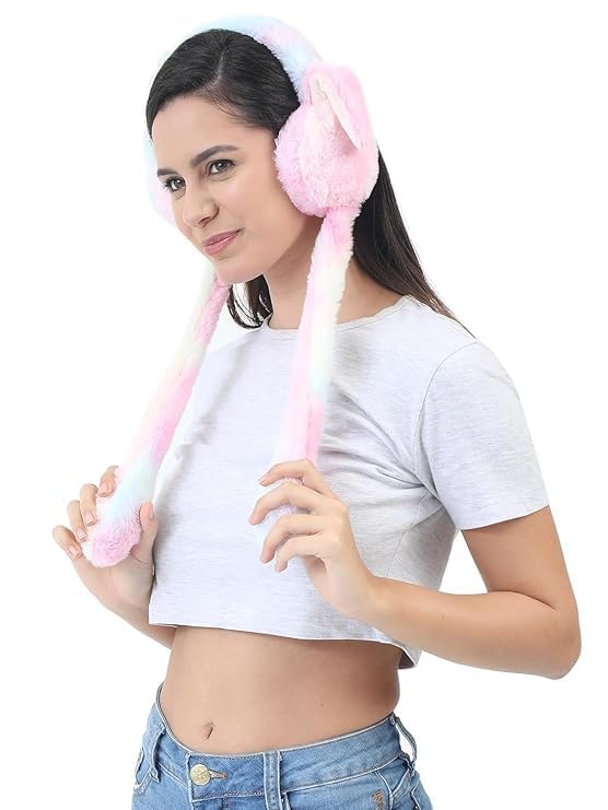Soft & Warmers with Long Fluffy Ears | Moving Ear Earmuffs for Kids | Soft Plush Ear Muffs with Sound | Warm Winter Faux Fur Ear Warmers for Boys & Girls (RANDOM COLOUR)-image-11