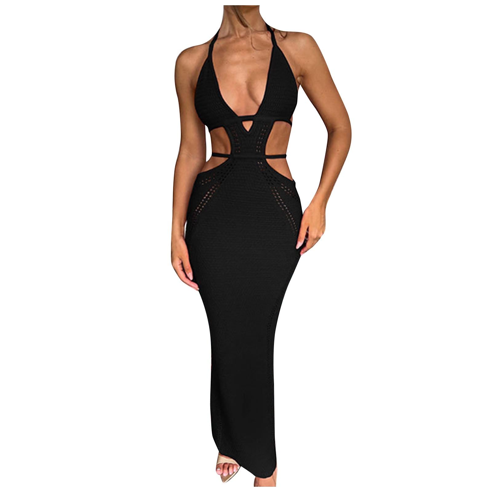 Copricostume Donna Mare Curvy - Costume da Bagno da Donna all'Uncinetto Copricostume Senza Maniche Scollato Lungo Costume da Bagno Abito da Spiaggia in Rete