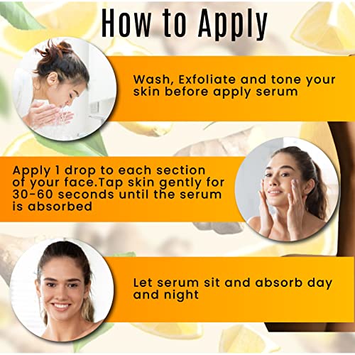 Ginger Face Serum + Vitamin C + Turmeric, Organic Acne Treatment, Clear Skin Tone, Hydrate Dull & Dry Skin, Anti-Aging Facial Serum - 1 Fl Oz #TOP3