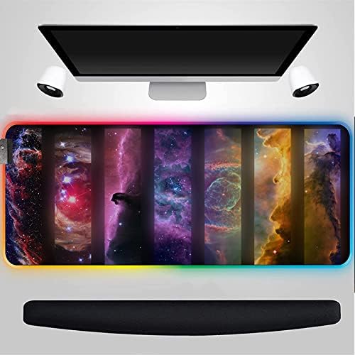 Gaming Mouse Pads Colorful Planet Pattern Gaming RGB Mouse Pad, Cloth Starry Sky Mouse Pad, Anti-Slip Base, RGB Backlit, Stitched Edges, Water-Resistant, Optimized for Gaming Sensors, XL,300X700MM